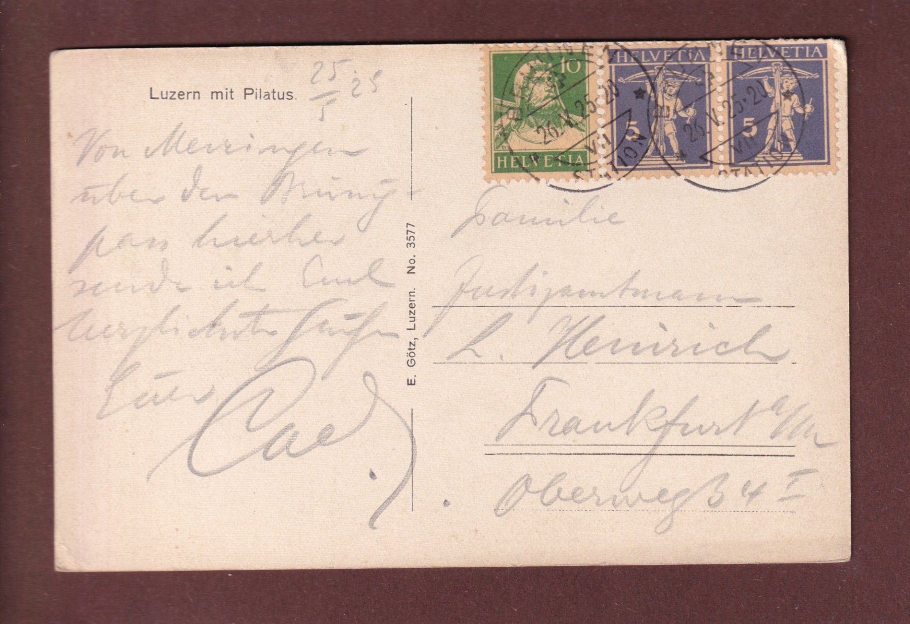 Cartoline postali: LUZERN - Bahnhof - Pilatus - 1925 – Usato da Pully venduto da nicecards 1