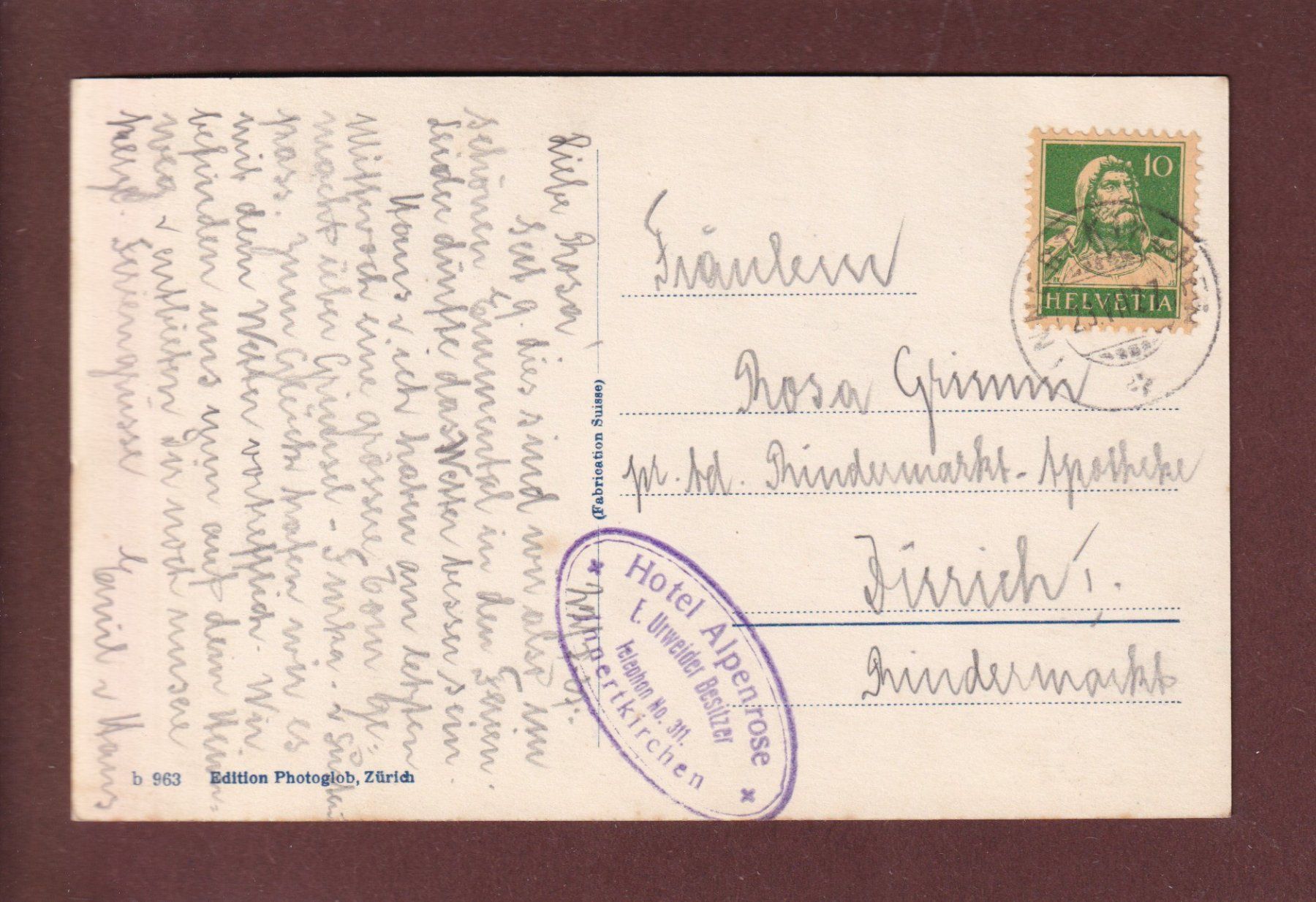 Cartoline postali: FURKA-PASSHÖHE - 1927 – Usato da Pully venduto da nicecards 1