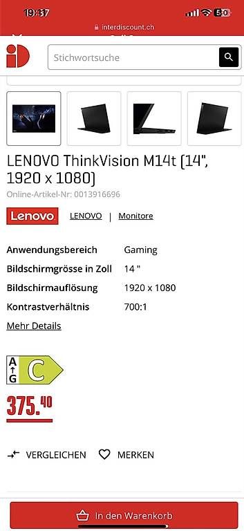 Lenovo Monitore: Lenovo ThinkVision M14T touch – Neu und originalverpackt aus Cademario von Yleeyle 1