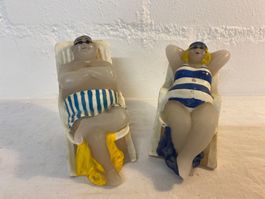 2 lustige Sonnenanbeter Wachs Deko Figuren Retro Vintage