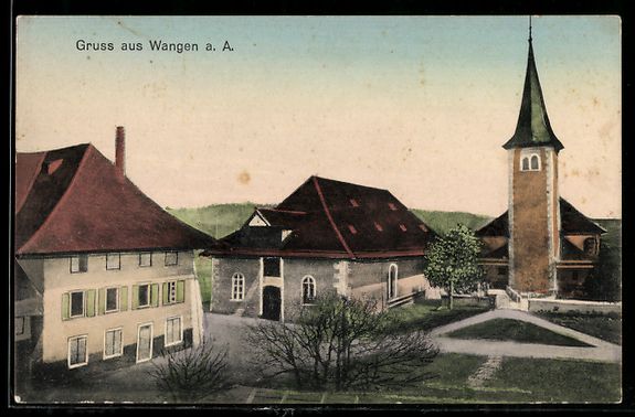 Cartoline postali: AK Wangen a. A., Kirche und Platz – Usato da Berlin venduto da bartko-reher