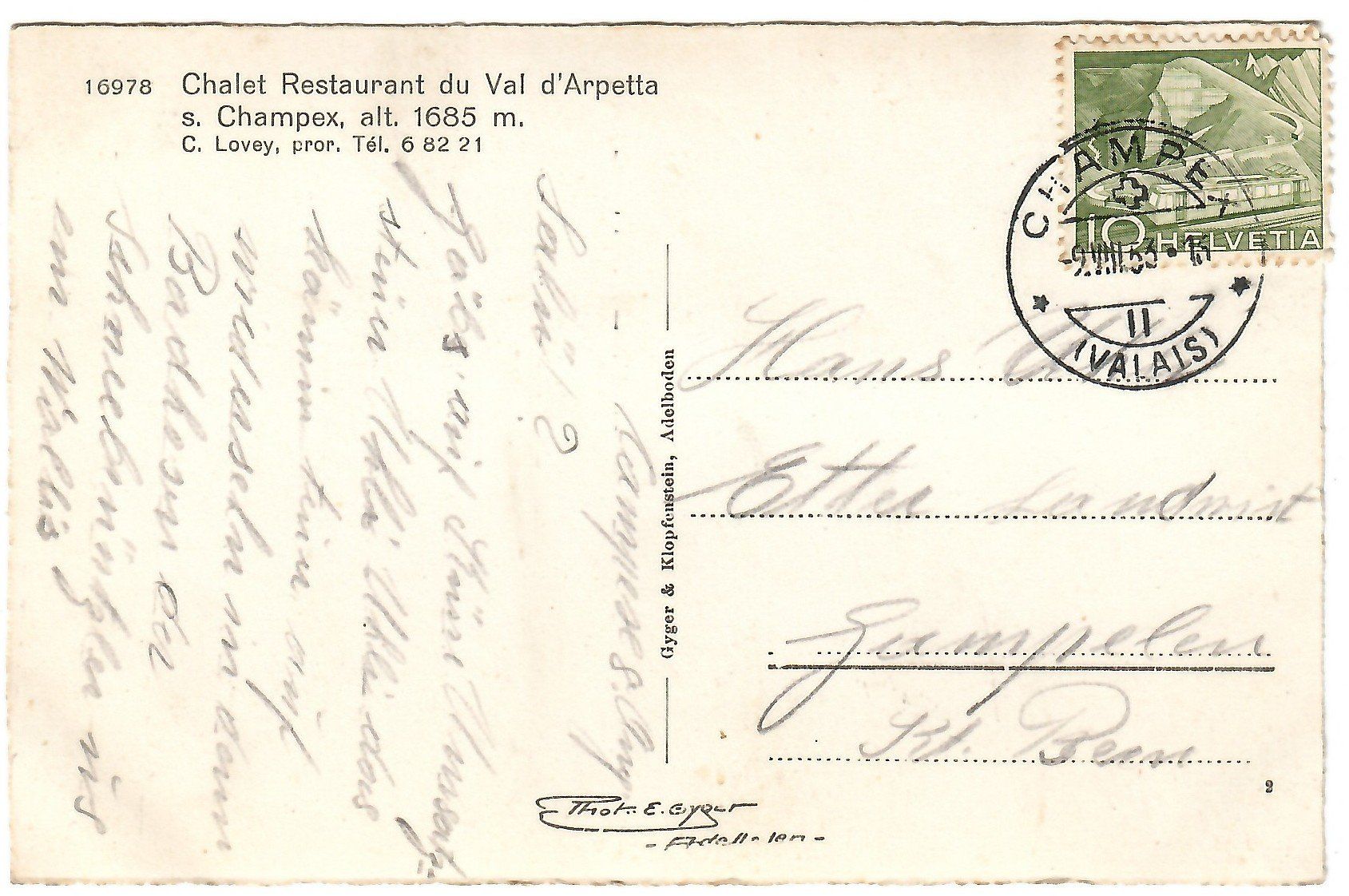 Cartoline postali: Ansichtskarte Chalet Restaurant du Val d'Arpetta s. Champex – Usato da Kerns venduto da etma3 1