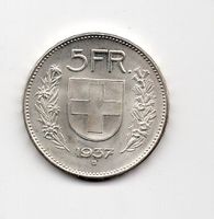 (998) Schweiz, 5 Franken 1937, top stgl