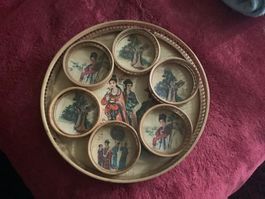 CHIN. VINTAGE GLASUNTERSETZER SET 7 TEILIG