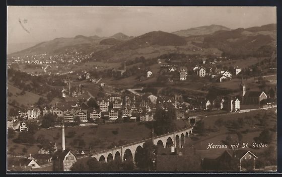 Cartoline postali: AK Herisau, Panorama mit St. Gallen – Usato da Berlin venduto da bartko-reher