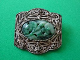 Asiatischer Anhänger Brosche Silber Jade China Anstecknadel