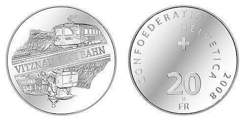 Tutti le monete: 20 Fr Silbermünze Vitznau-Rigi Bahn 2008 – Nuovo e nell'imballaggio originale da Laufen venduto da Sunjupite7 3