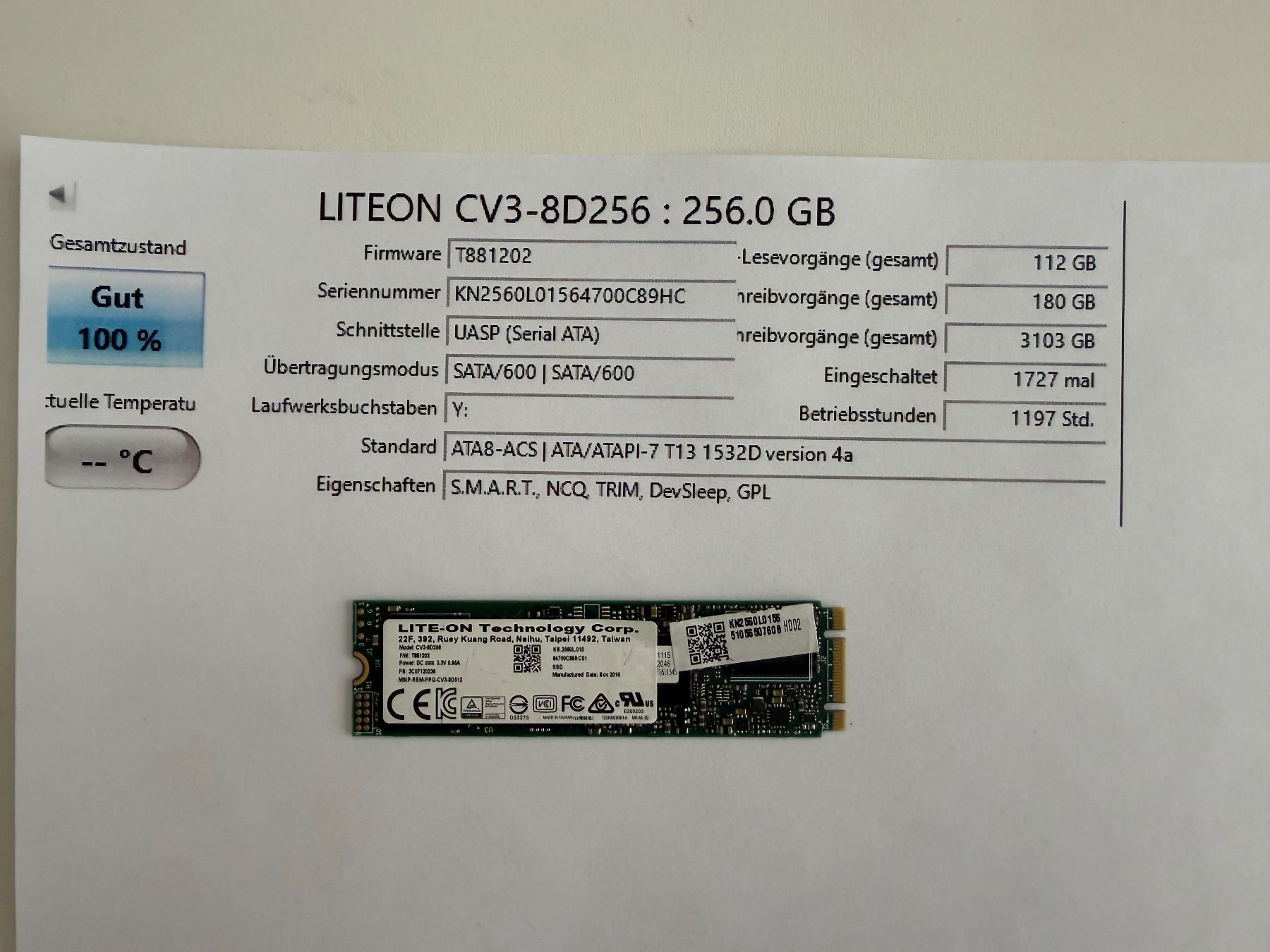 Harddisks: Liteon 256GB SSD – Gebraucht aus Siebnen von icrservicesolutions