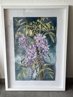 Grosses Aquarellbild , Glyzinien, Kolibris, Top Zustand