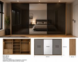 Schiebetürenschrank Holzeiche mit Spiegel neu