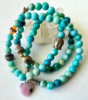 Boho Ethno-Kette Achat & Andenopal-Herz Buddha Fische Unikat