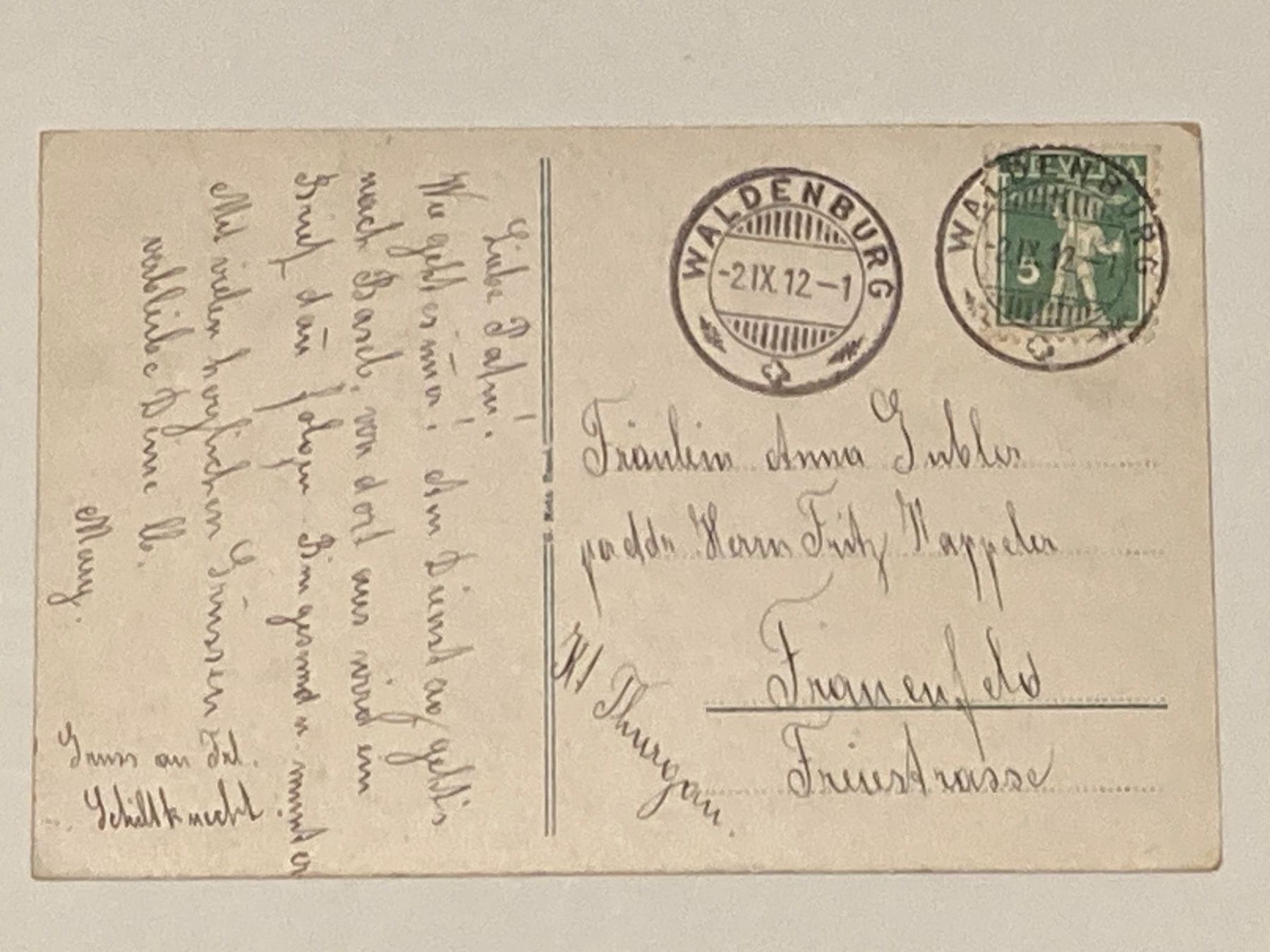 Ansichtskarten: 2.lX.12 AK WALDENBURG Farblitho – Gebraucht aus Buchrain von Blochha 1