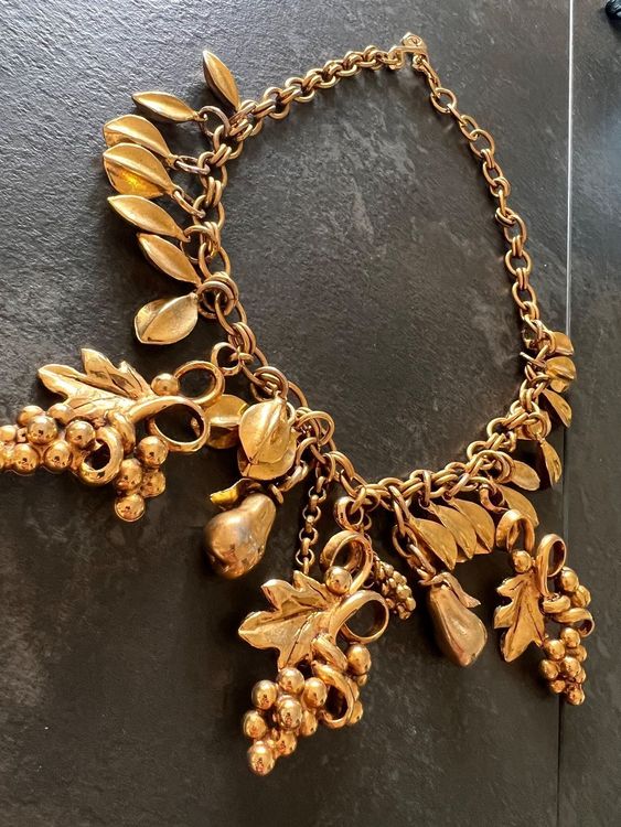 Collier Doré Baroque Vintage Avec Pendentif Perle - Très Bon état