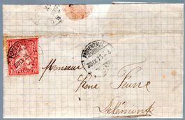 1876 FALTBRIEF PORRENTRUY - DELEMONTE SITZENDE HELVETIA 10