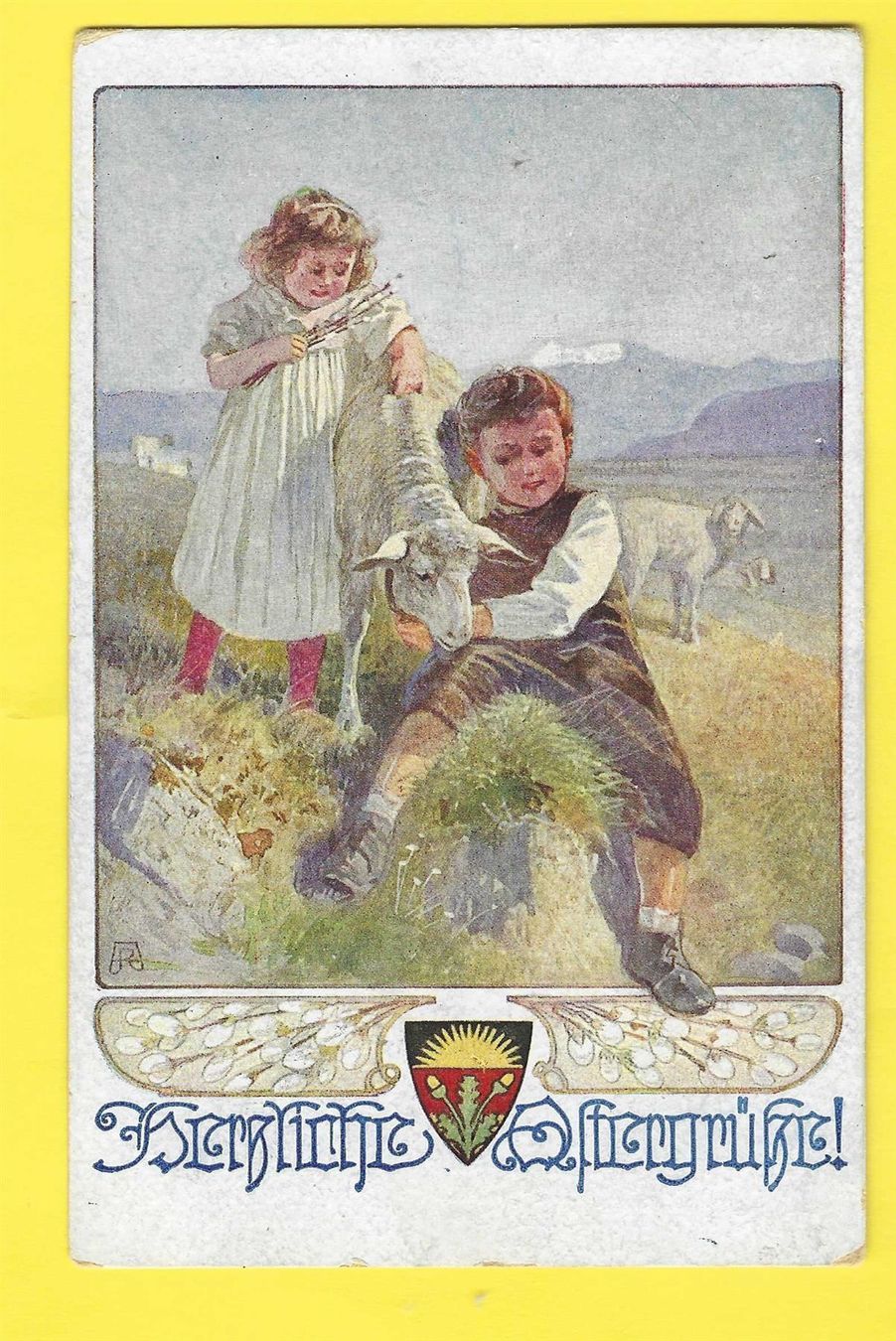 Cartoline postali: ca. 110jährige Farblitho/Kinder mit Schäfli – Usato da Zürich venduto da Hagliweg