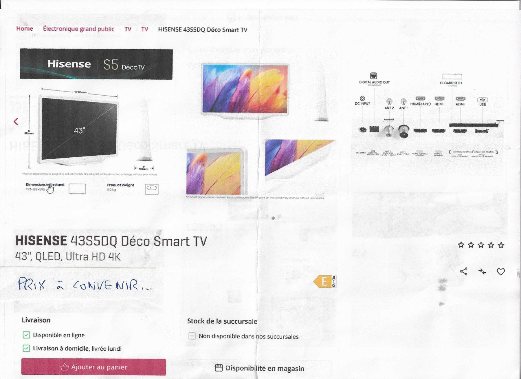 Hisense Televisori: EXCEPTIONNEL: TV blanc-écru – Nuovo e nell'imballaggio originale da Neuchâtel venduto da dan_7v8k 1