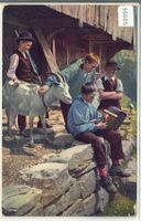 Alpenidyll - Musiker mit Handorgel und Ziege - Litho