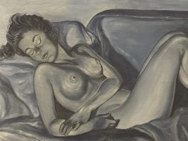 Vintage Erotic Nude Painting Woman on Couch Signed Art