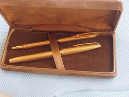 WATERMAN, parure plaquée or de Luxe: 1980, écriture double