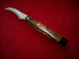 Pilzmesser, Edelstahlkl. mit Rosenholzgriff, Lederetui
