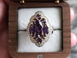 Bague Cocktail XXL– Améthystes  & Argent plaqué or !