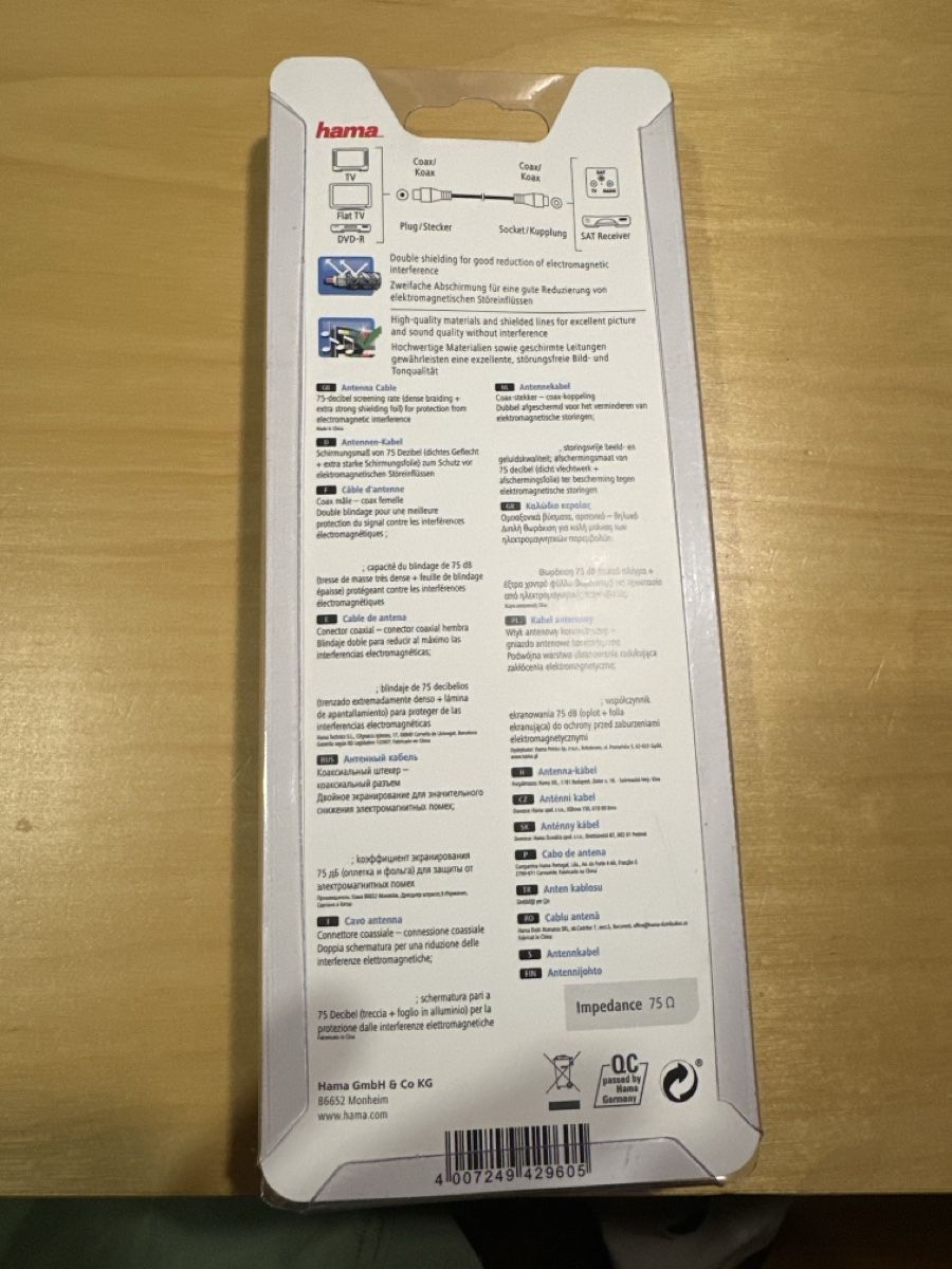 Cavi: Hama Antenna Cable 75 dB 1 meter White Coax Plug Socket – Nuovo e nell'imballaggio originale da Bergün/Bravuogn venduto da dom_5qkh 1