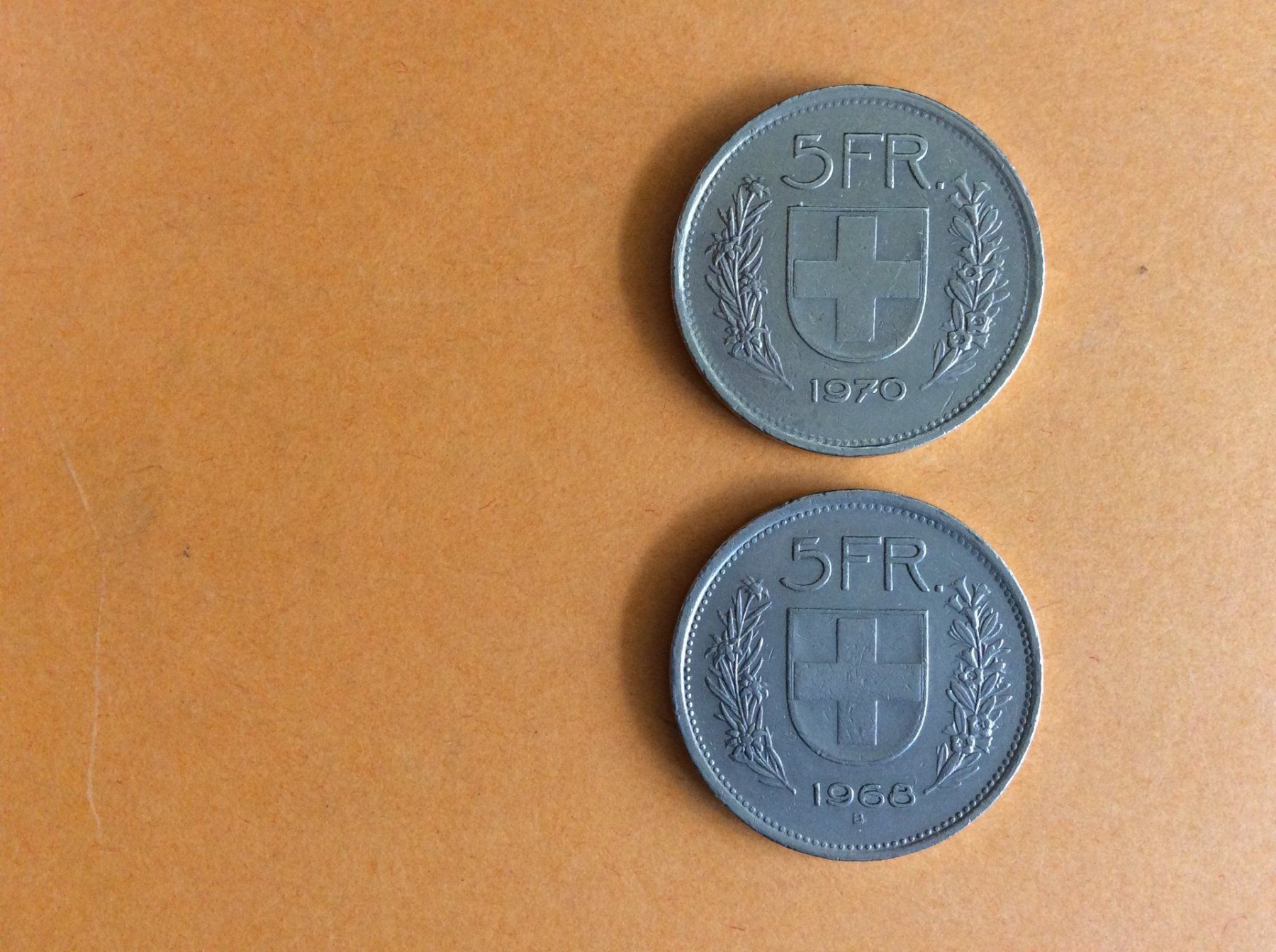 Alle Münzen: 5 francs  1968 - 1970 – Gebraucht aus Genève von pie_fh2d