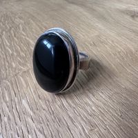 Grosser Ring silber Stein Onyx
