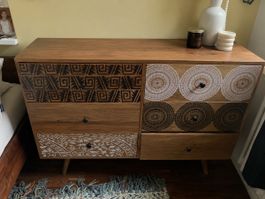 Massivholz Kommode Boho Stil – 6 Schubladen / Sideboard