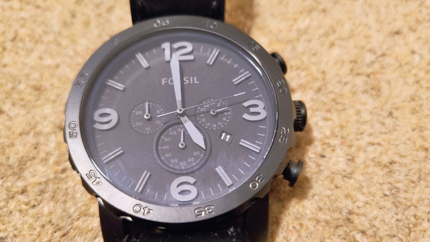 Fossil Orologi: Fossil Chronograph Uhr schwarz Lederarmband gebraucht – Usato da Glattbrugg venduto da har_jgc7 2