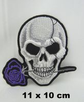 TOTENKOPF mit ROSE - Aufnäher - Aufbügler  Stickerei 11x10cm