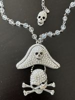 Necklace pirate skull crossbones rhinestones costume jewelry