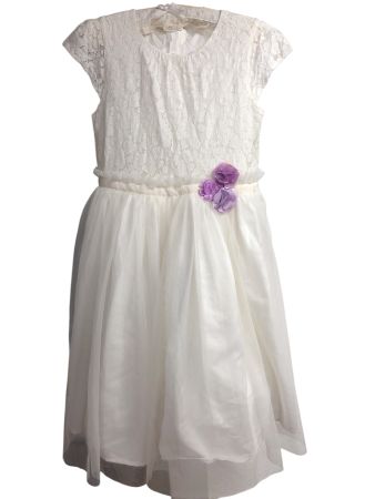 festliches Kurzarm-Kleid für junges Mädchen, lang. weiss