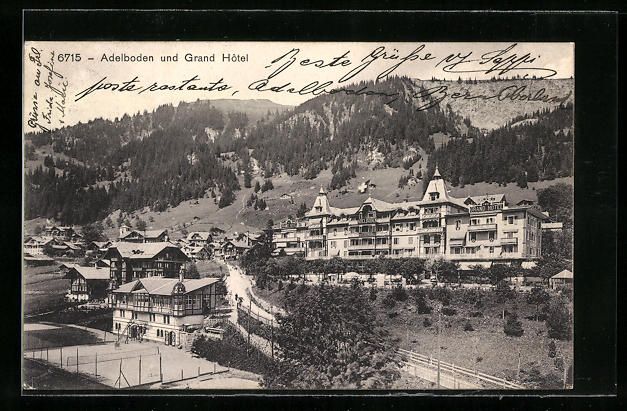 Cartoline postali: Adelboden, Teilansicht mit Grand Hotel – Usato da Berlin venduto da bartko-reher