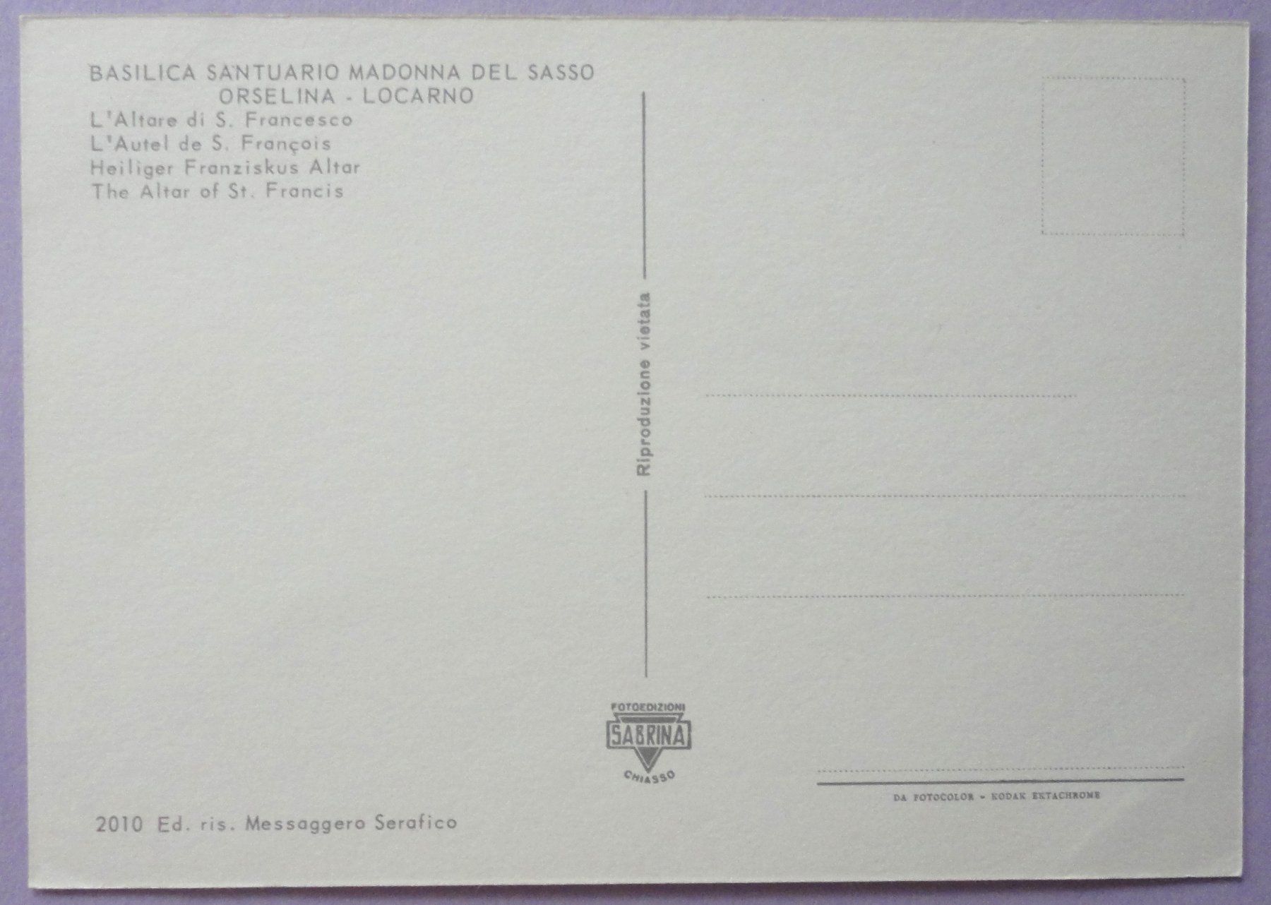Ansichtskarten: Madonna del Sasso, Orselina, L' Altare di S. Francesco – Gebraucht aus Fétigny von Billy2miny 1