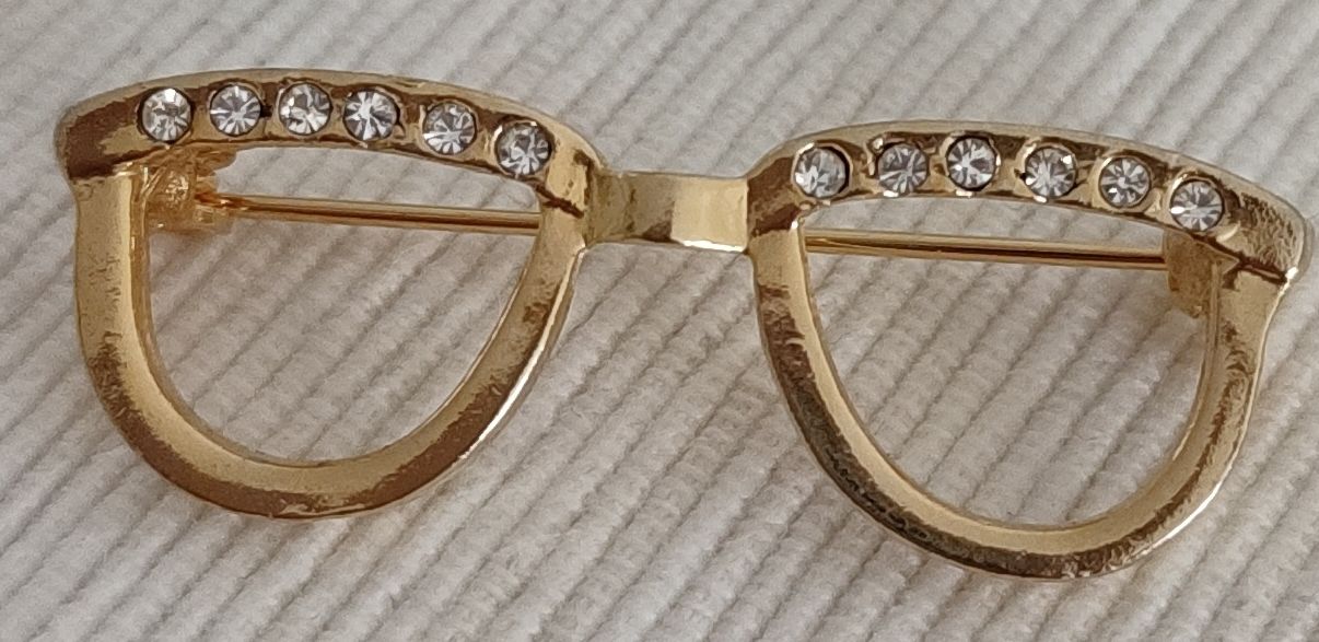 Spille & Fermagli: Elegante goldene Brillen-Brosche mit Strass-Steinen – Usato da Reinach BL venduto da marisne