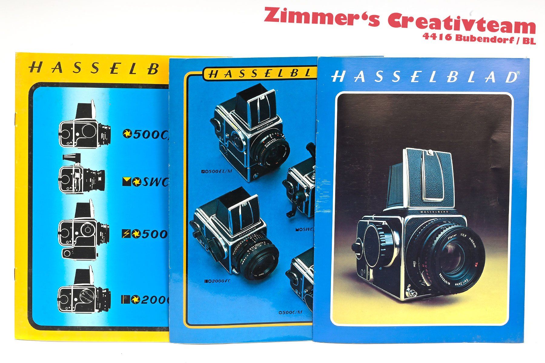 Hasselblad Fotocamera: 3 Hasselblad Prospekte/Kataloge V-System – Usato da Bubendorf venduto da zimmers_creativteam