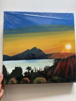Bild Sonnenuntergang Berg und See Acryl auf Leinwand 2021
