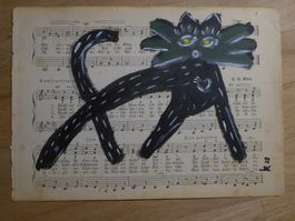 Outsider Art Abstrakt, Black Cat, Signiert