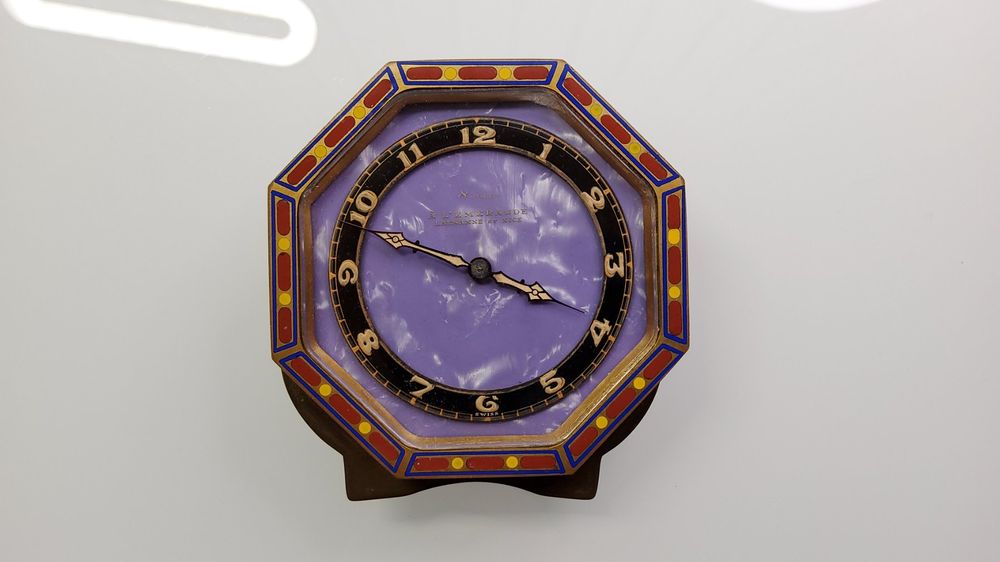 Pendulette De Voyage 8 Jours Septima Switzerland - Émaillée, Années 1920, Style Art Nouveau, Occasion