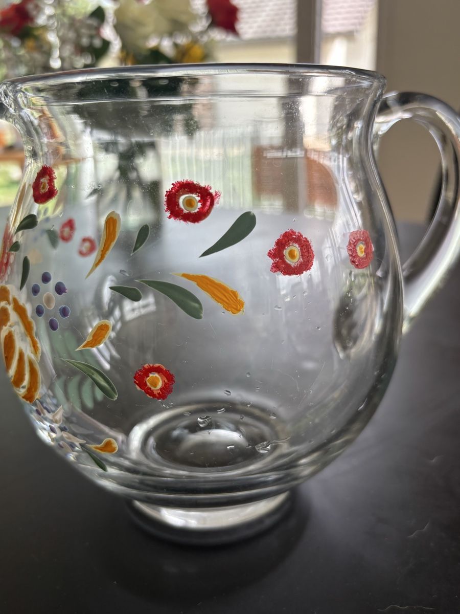 Caraffe: Handbemalter Glaskrug mit Blumenmuster, Frühlingsdeko – Usato da Wintersingen venduto da Symphoricarpos 5