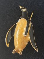 Vintage Pinguin Brosche – Goldfarben mit Emaille & Strass