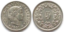 Schweiz EIDGENOSSENSCHAFT 5 Rappen 1941 Nickel unz-