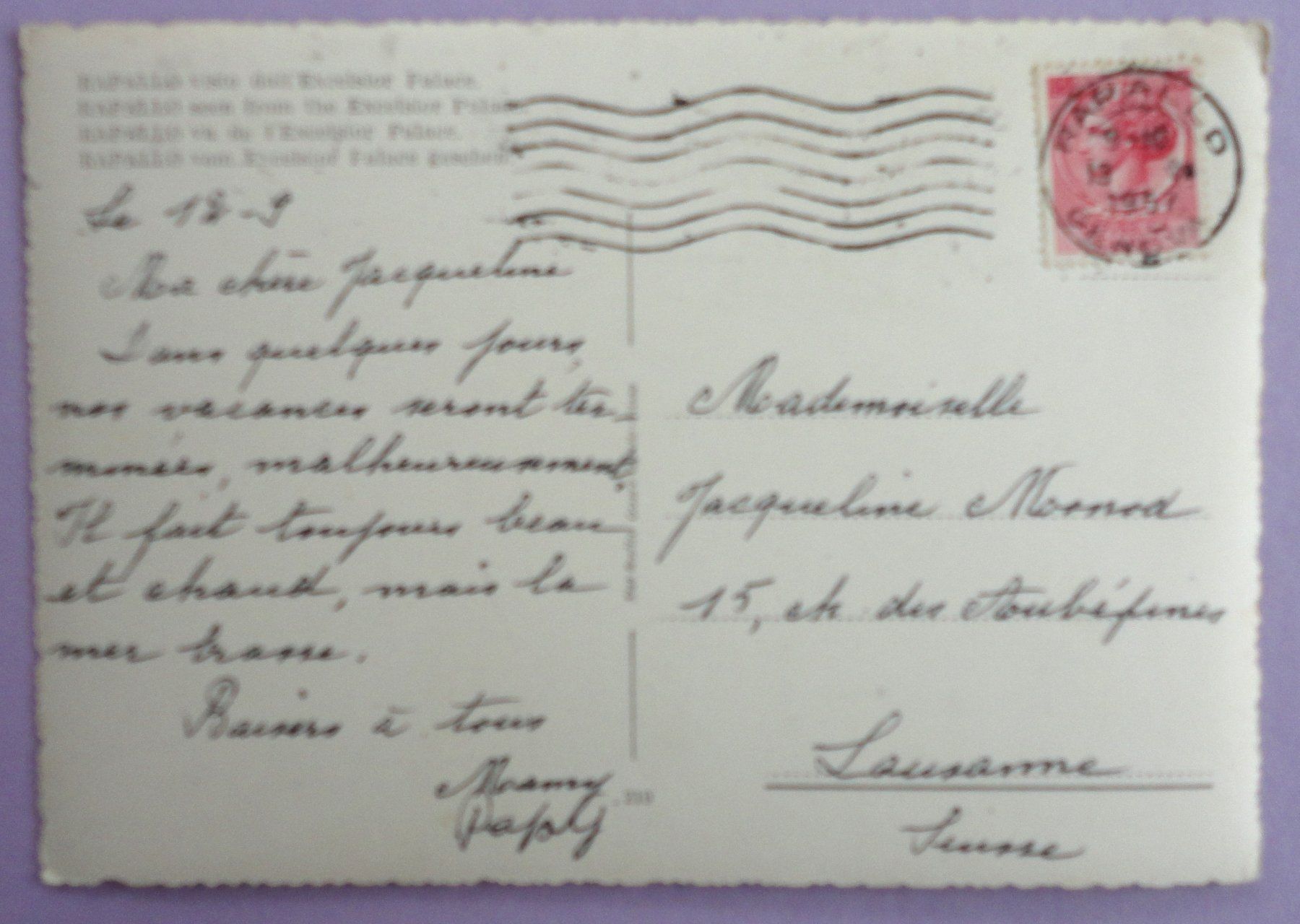 Cartoline postali: Rapallo, visto dall'Excelsior Palace – Usato da Fétigny venduto da Billy2miny 1