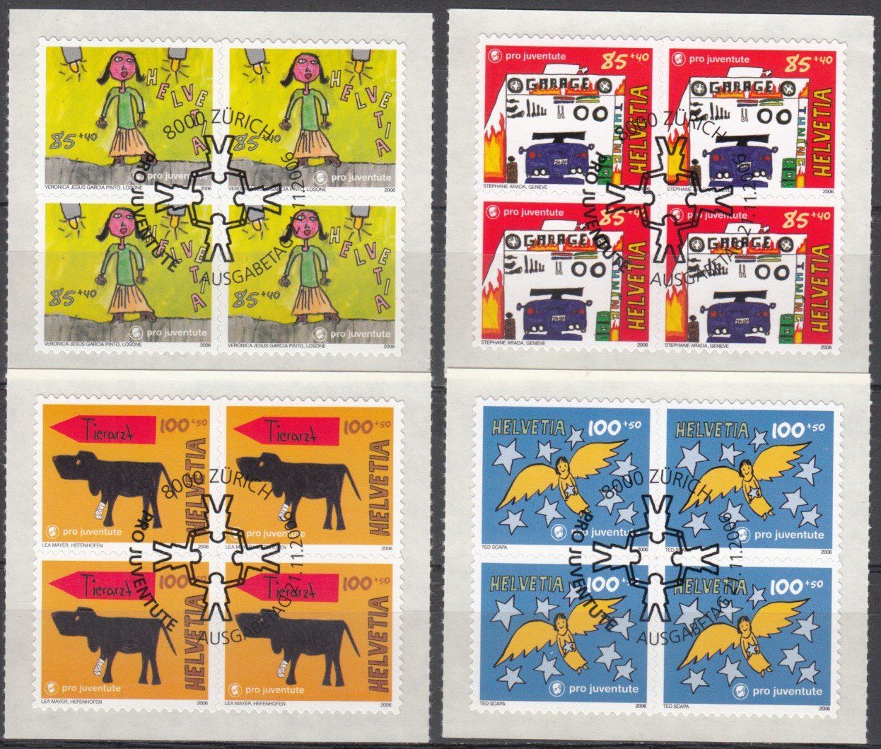 Alle Briefmarken: SBK J381A - J384A im 4er-Block mit ET – Gebraucht aus Bürglen TG von StampGraf
