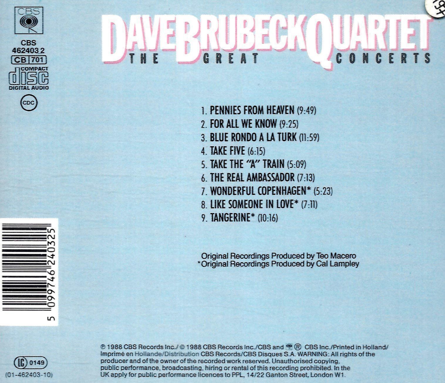 CDs: Dave Brubeck  GREAT CONCERTS.... Jazz CD – D'occasion à Kandergrund par Sososo 1