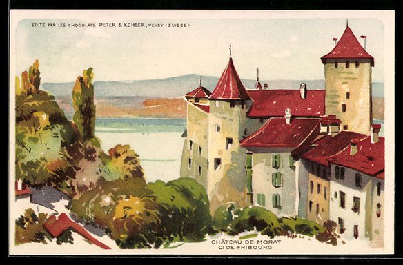 Ansichtskarten: Lithographie Morat, Chateau, Schloss – Gebraucht aus Berlin von bartko-reher