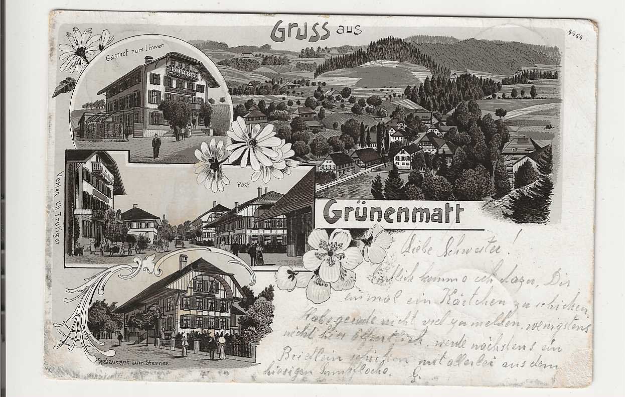 Ansichtskarten: Grünenematt, 1900 – Gebraucht aus Spiez von Niesen20