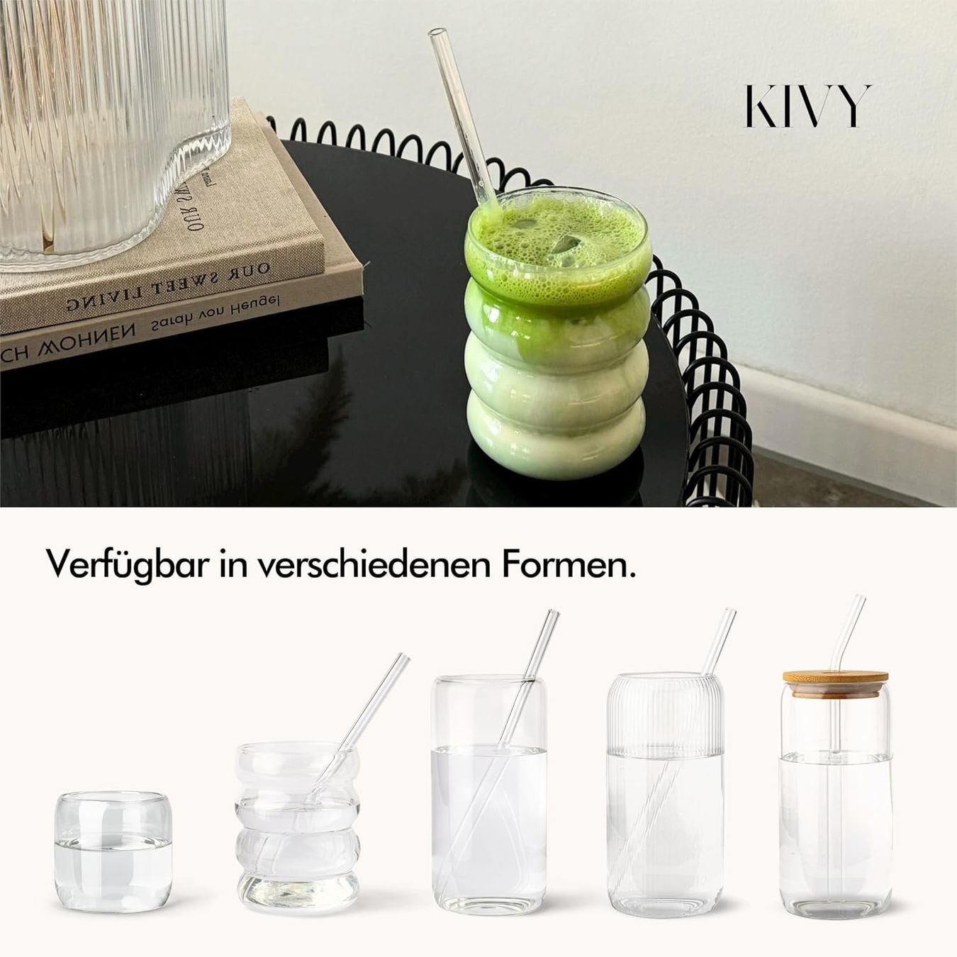 Bicchieri: Trinkgläser 4er Set 350 ml mit Strohhalm Eiskaffee Gläser – Nuovo e nell'imballaggio originale da St. Gallen venduto da RestpostenSG 3