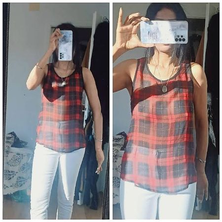 Günstig Porto! Taille S (34). Haut fluide tartan sans manche
